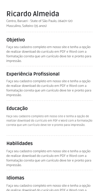 Exemplo de cadastro de currículo